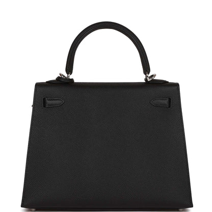 Hermes Kelly 25 Sellier Black Epsom Palladium Hardware