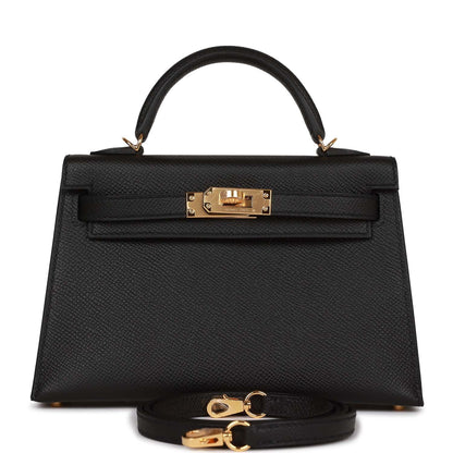 Hermes Kelly 20 Sellier Black Epsom Gold Hardware