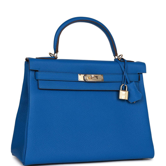 Hermes Kelly 32 Retourne Bleu Royal Verso Togo Permabrass Hardware