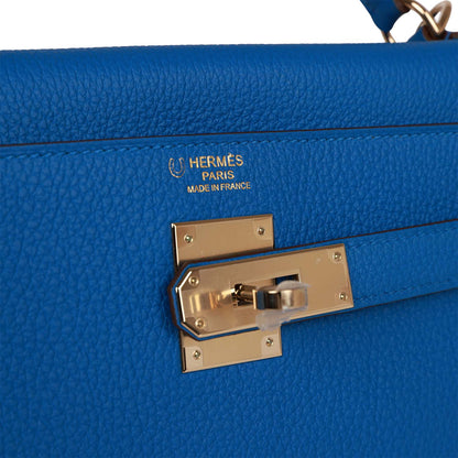 Hermes Kelly 32 Retourne Bleu Royal Verso Togo Permabrass Hardware