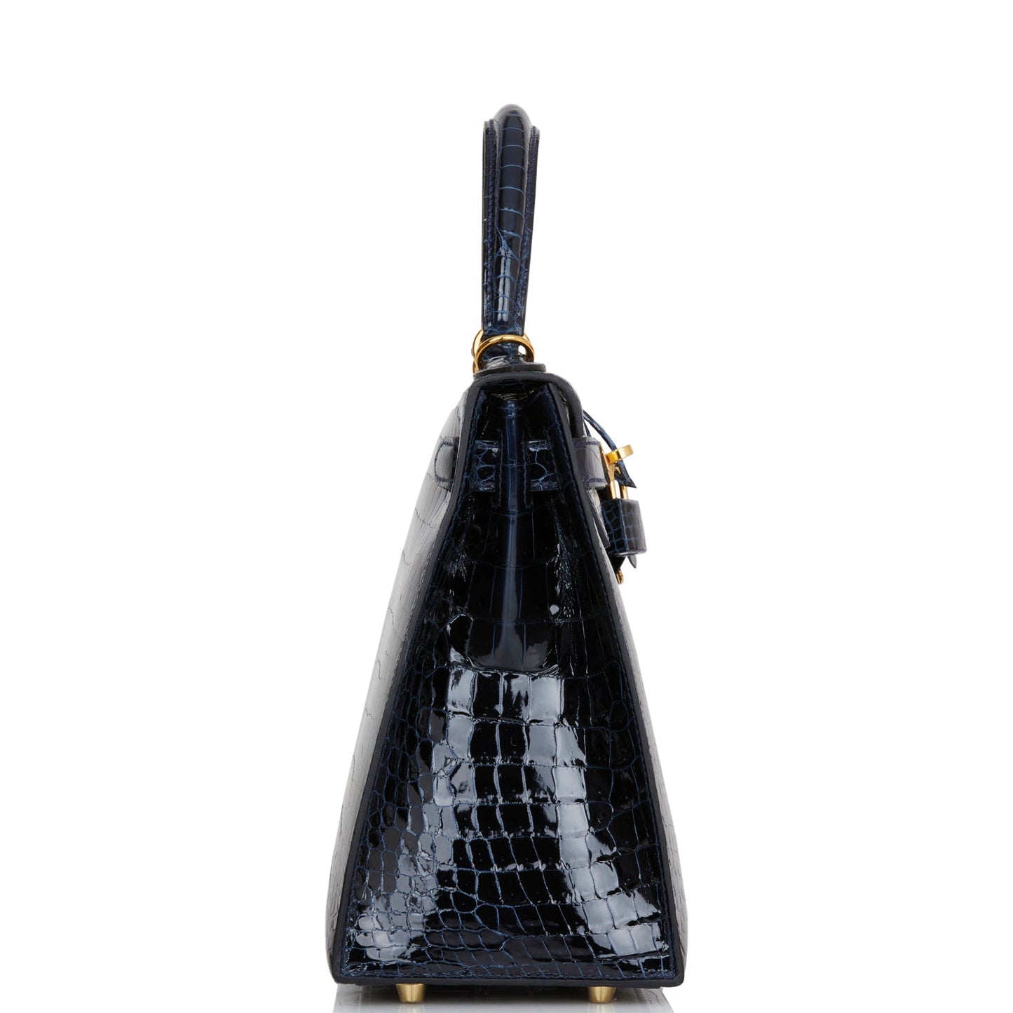 Hermes Kelly 28 Sellier Bleu Baltique Shiny Porosus Crocodile Gold Hardware