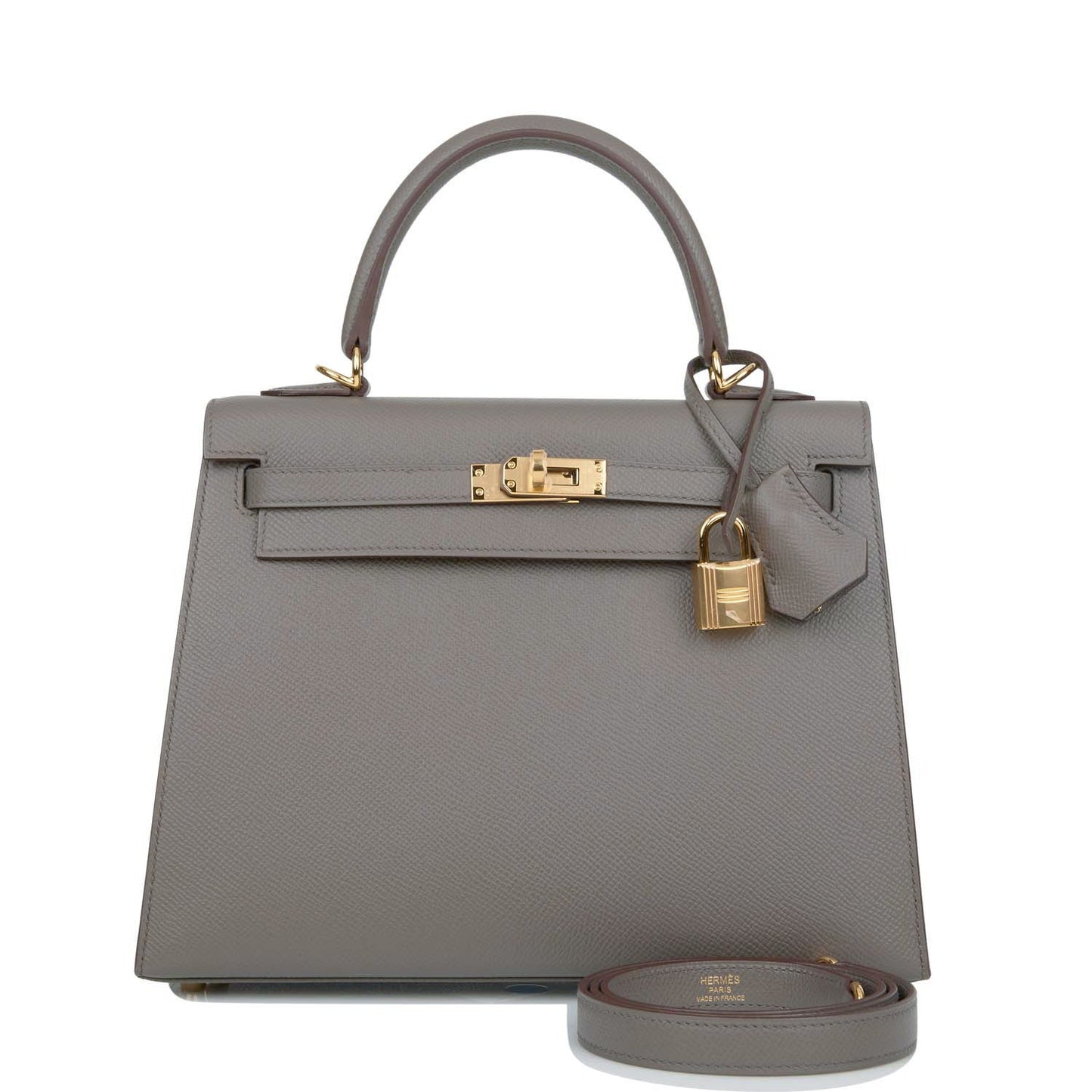 Hermes Kelly 25 Sellier Etain Epsom Gold Hardware