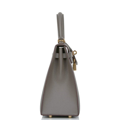 Hermes Kelly 25 Sellier Etain Epsom Gold Hardware