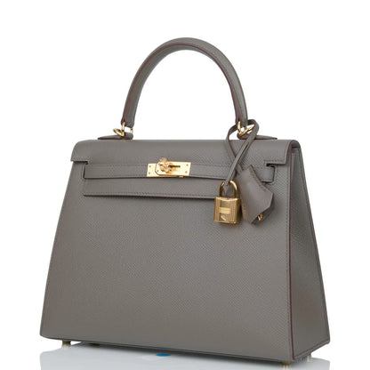 Hermes Kelly 25 Sellier Etain Epsom Gold Hardware