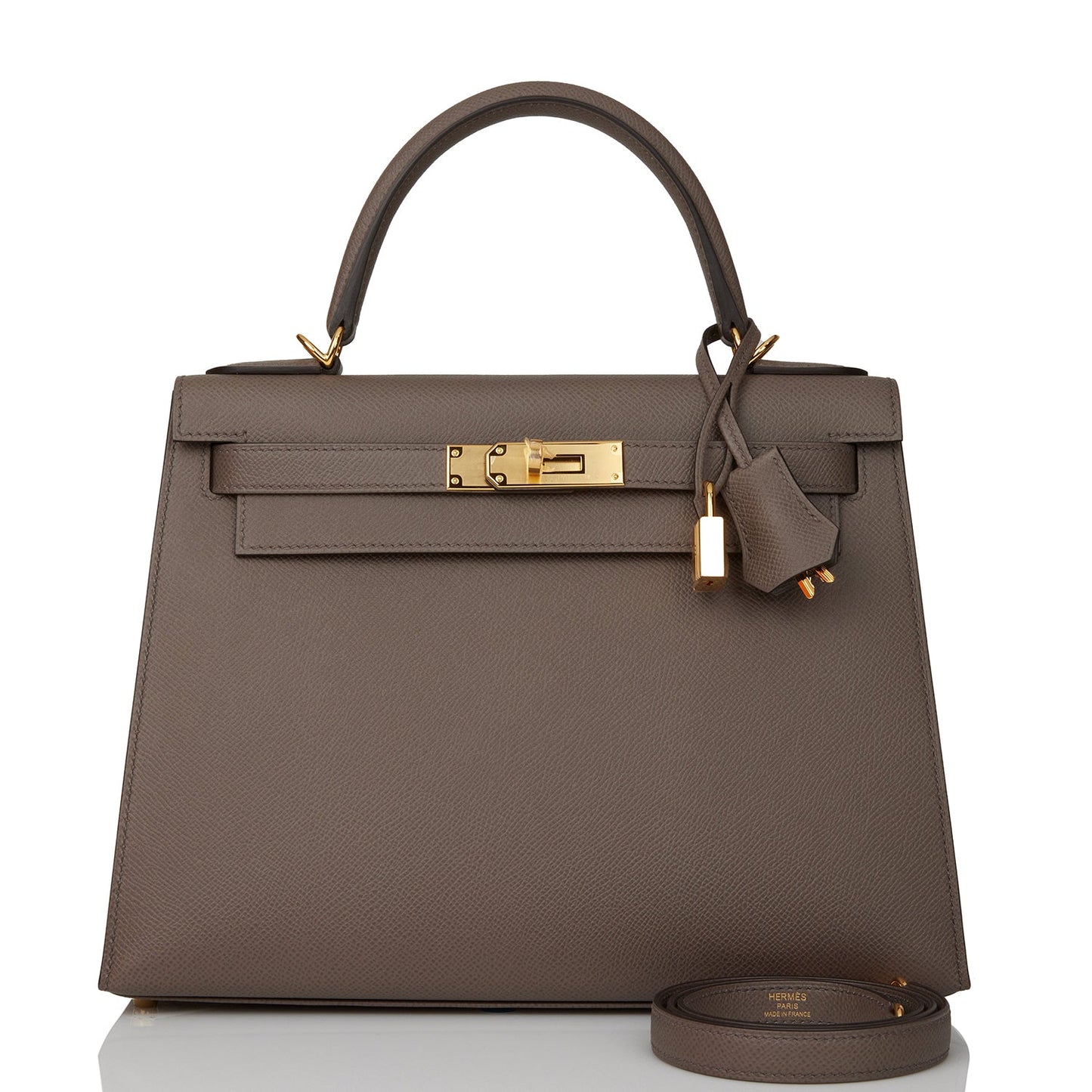 Hermes Kelly 28 Sellier Etain Epsom Gold Hardware