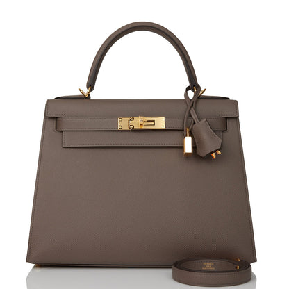 Hermes Kelly 28 Sellier Etain Epsom Gold Hardware