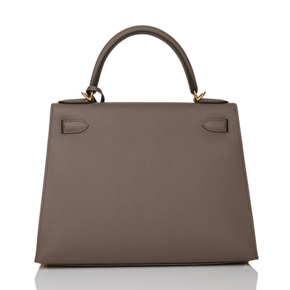 Hermes Kelly 28 Sellier Etain Epsom Gold Hardware