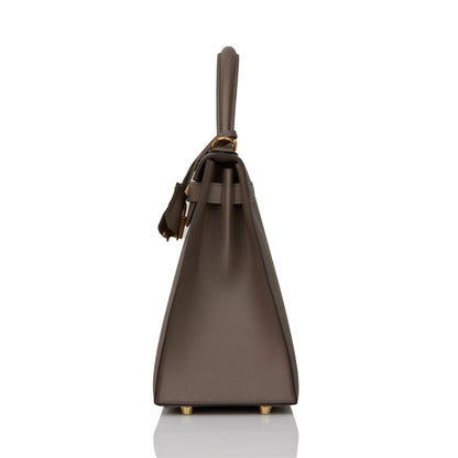 Hermes Kelly 28 Sellier Etain Epsom Gold Hardware