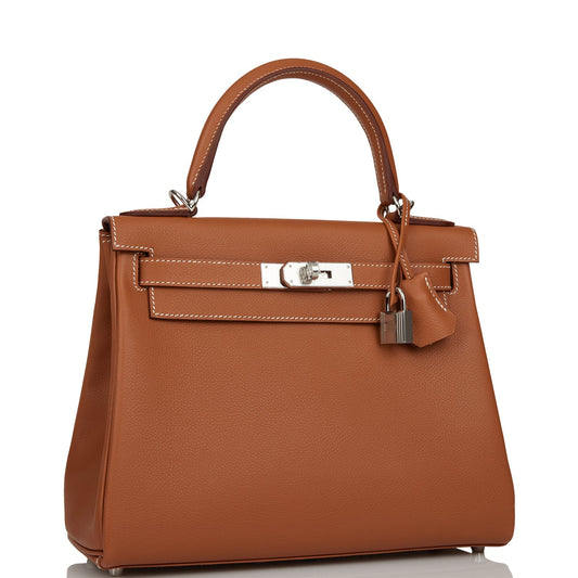 Hermes Kelly 28 Retourne Gold Evercolor Palladium Hardware