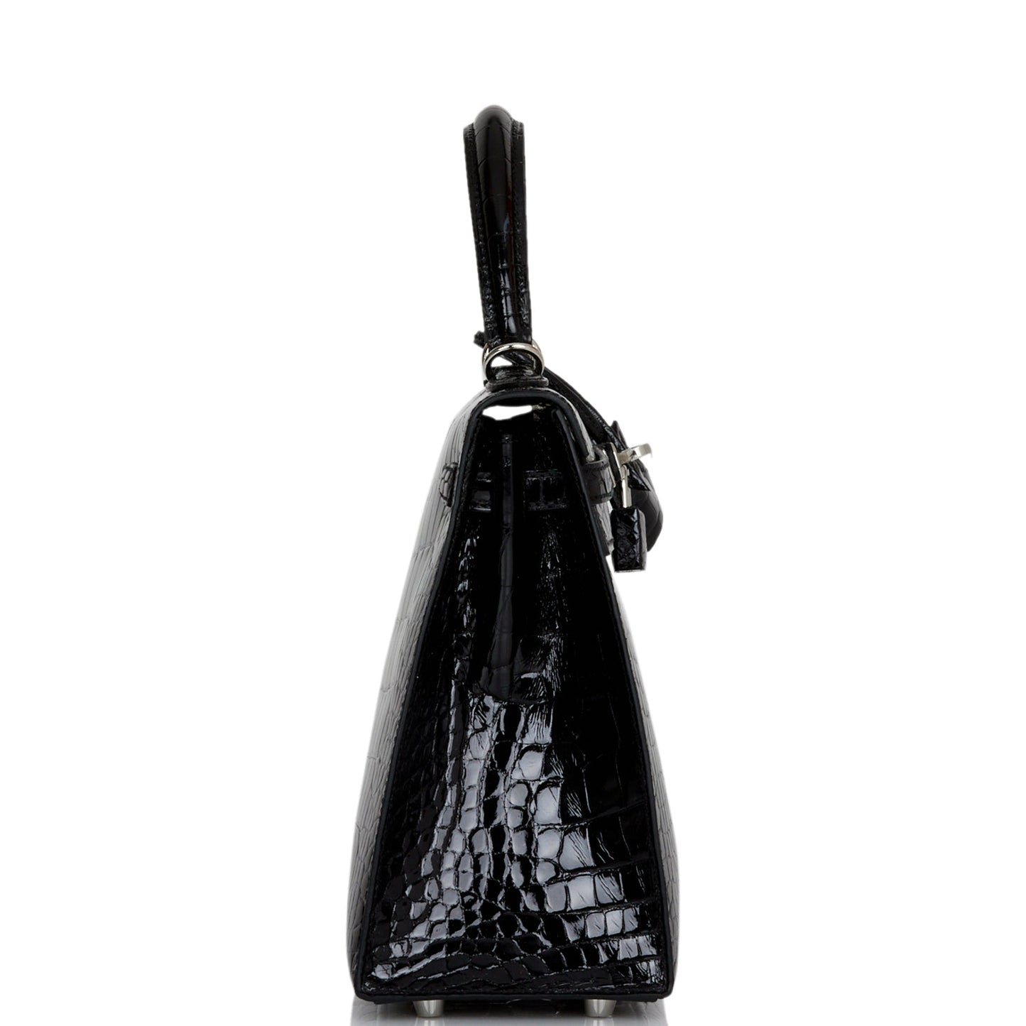 Hermes Kelly 25 Sellier Black Shiny Alligator Palladium Hardware