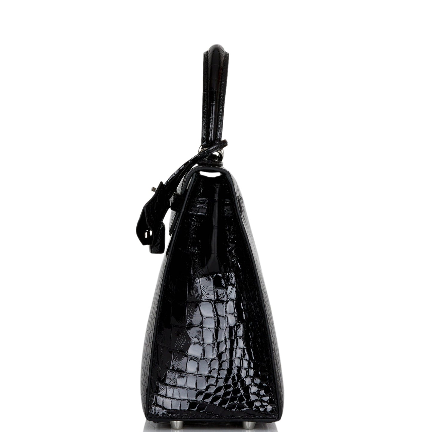 Hermes Kelly 25 Sellier Black Shiny Alligator Palladium Hardware