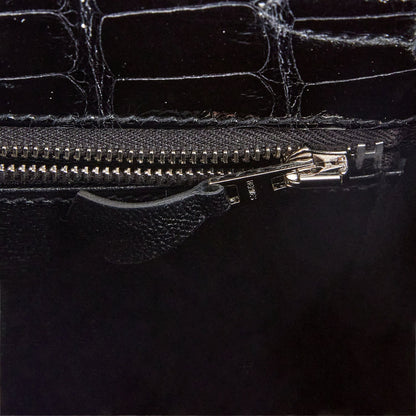 Hermes Kelly 25 Sellier Black Shiny Alligator Palladium Hardware