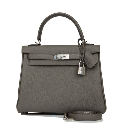 Hermes Kelly 25 Retourne Etain Togo Palladium Hardware