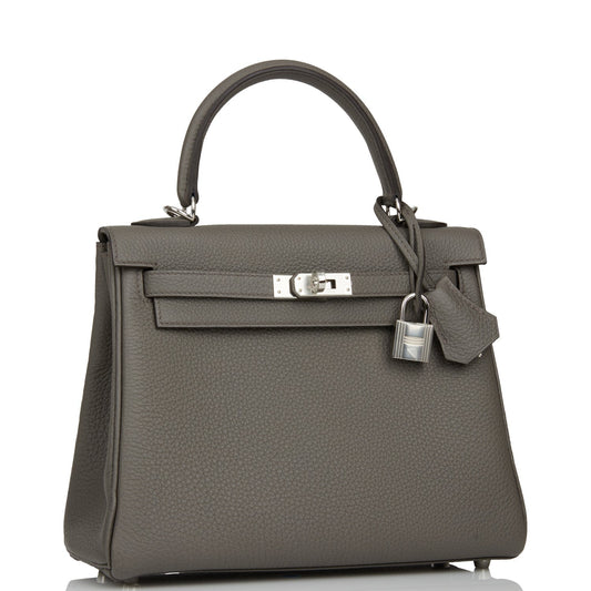 Hermes Kelly 25 Retourne Etain Togo Palladium Hardware