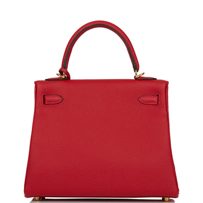 Hermes Kelly 25 Retourne Rouge Casaque Togo Gold Hardware