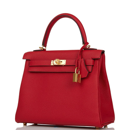 Hermes Kelly 25 Retourne Rouge Casaque Togo Gold Hardware