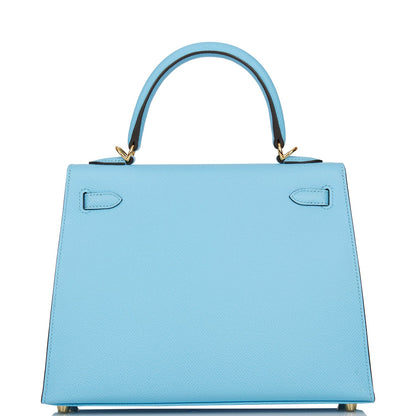 Hermes Kelly 25 Sellier Celeste Epsom Gold Hardware