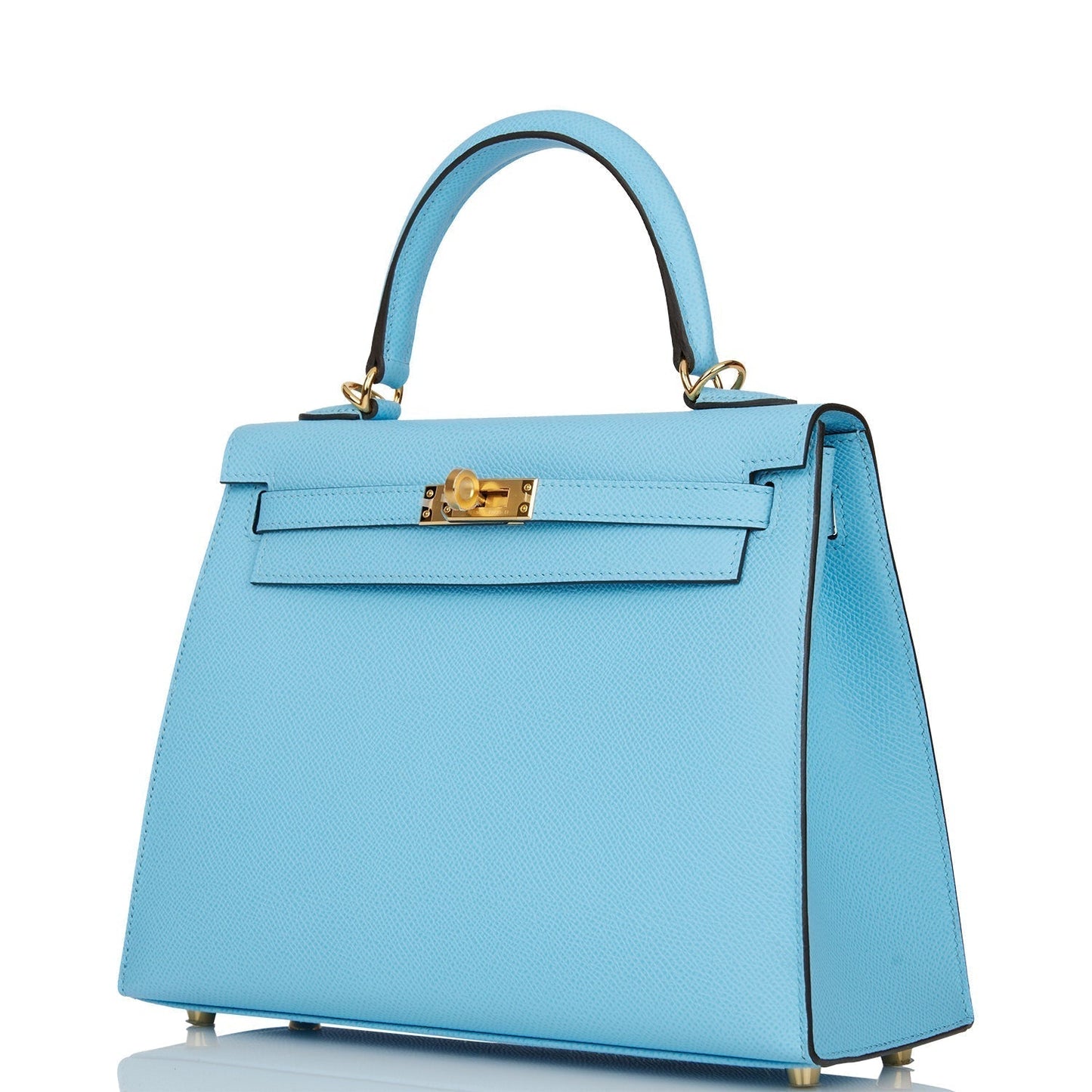 Hermes Kelly 25 Sellier Celeste Epsom Gold Hardware