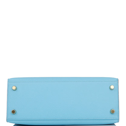 Hermes Kelly 25 Sellier Celeste Epsom Gold Hardware