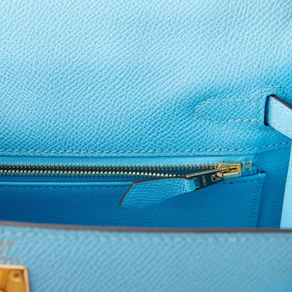 Hermes Kelly 25 Sellier Celeste Epsom Gold Hardware