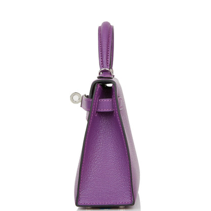 Hermes Kelly 20 Sellier Violet Verso Chèvre Palladium Hardware