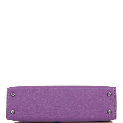 Hermes Kelly 20 Sellier Violet Verso Chèvre Palladium Hardware