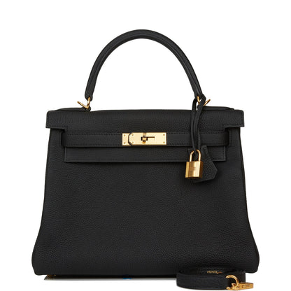 Hermes Kelly 28 Retourne Black Togo Gold Hardware