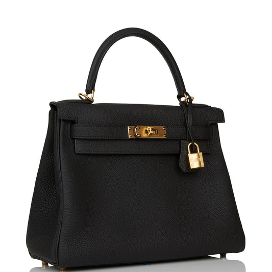 Hermes Kelly 28 Retourne Black Togo Gold Hardware