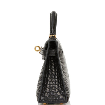 Hermes Kelly 20 Sellier Black Matte Alligator Gold Hardware