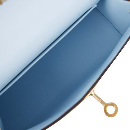 Hermes Kelly 20 Sellier Bleu Brume Chevre Gold Hardware