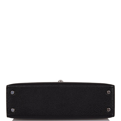 Hermes Kelly 20 Sellier Black Chevre Chamkila Palladium Hardware
