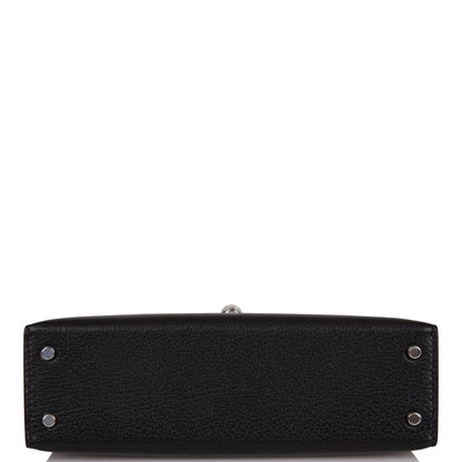 Hermes Kelly 20 Sellier Black Chevre Chamkila Palladium Hardware