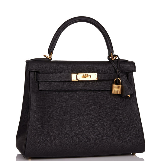 Hermes Kelly 28 Retourne Black Togo Gold Hardware