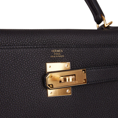 Hermes Kelly 28 Retourne Black Togo Gold Hardware