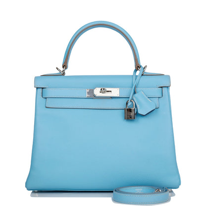 Hermes Kelly 28 Retourne Celeste Candy Epsom Palladium Hardware