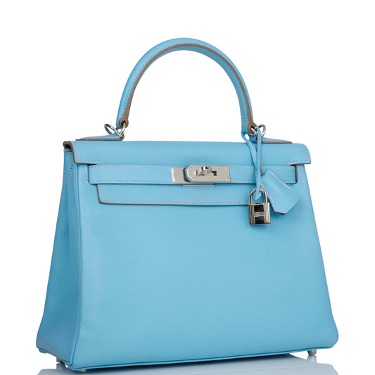 Hermes Kelly 28 Retourne Celeste Candy Epsom Palladium Hardware