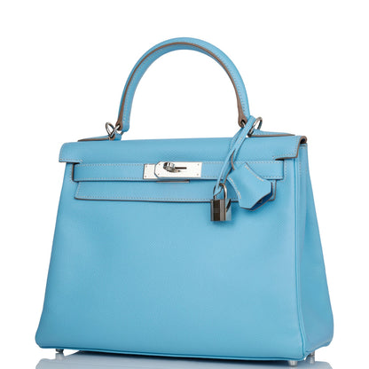 Hermes Kelly 28 Retourne Celeste Candy Epsom Palladium Hardware
