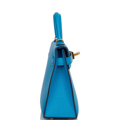 Hermes Kelly 20 Sellier Bleu Frida Chevre Gold Hardware