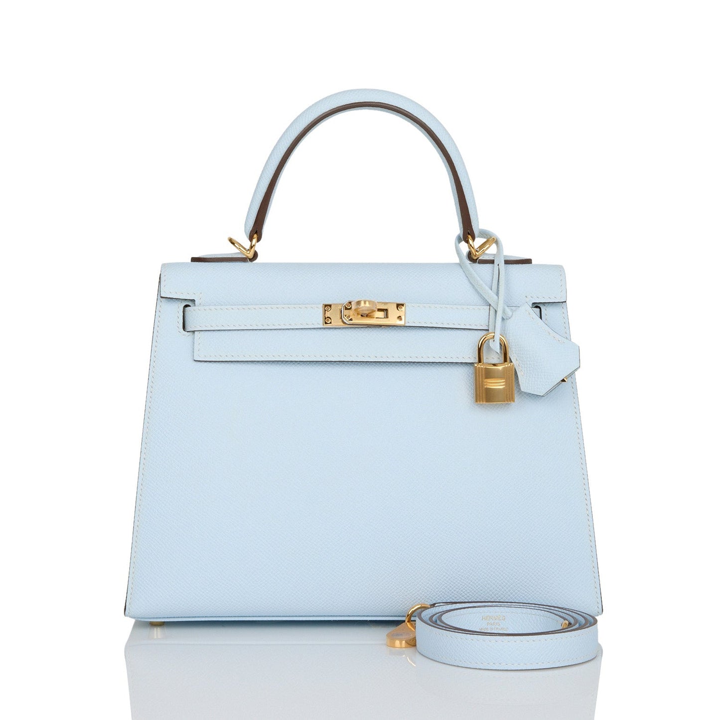 Hermes Kelly 25 Sellier Bleu Brume Epsom Gold Hardware