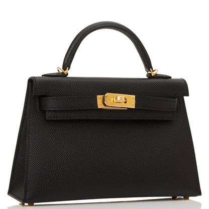 Hermes Kelly 20 Sellier Black Epsom Gold Hardware