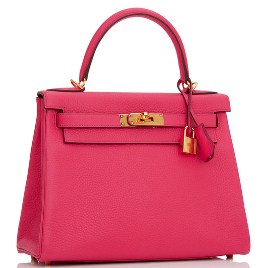 Hermes Kelly 28 Retourne Rose Extreme Clemence Gold Hardware