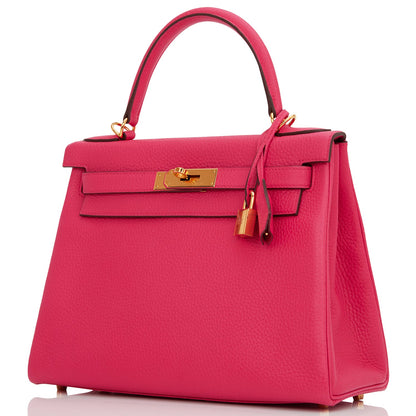 Hermes Kelly 28 Retourne Rose Extreme Clemence Gold Hardware
