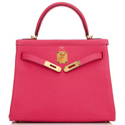 Hermes Kelly 28 Retourne Rose Extreme Clemence Gold Hardware