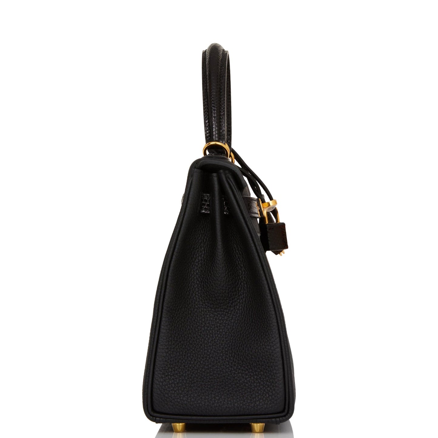 Hermes Kelly 25 Retourne Black Togo and Lizard Touch Gold Hardware