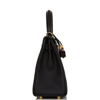 Hermes Kelly 25 Retourne Black Togo and Lizard Touch Gold Hardware