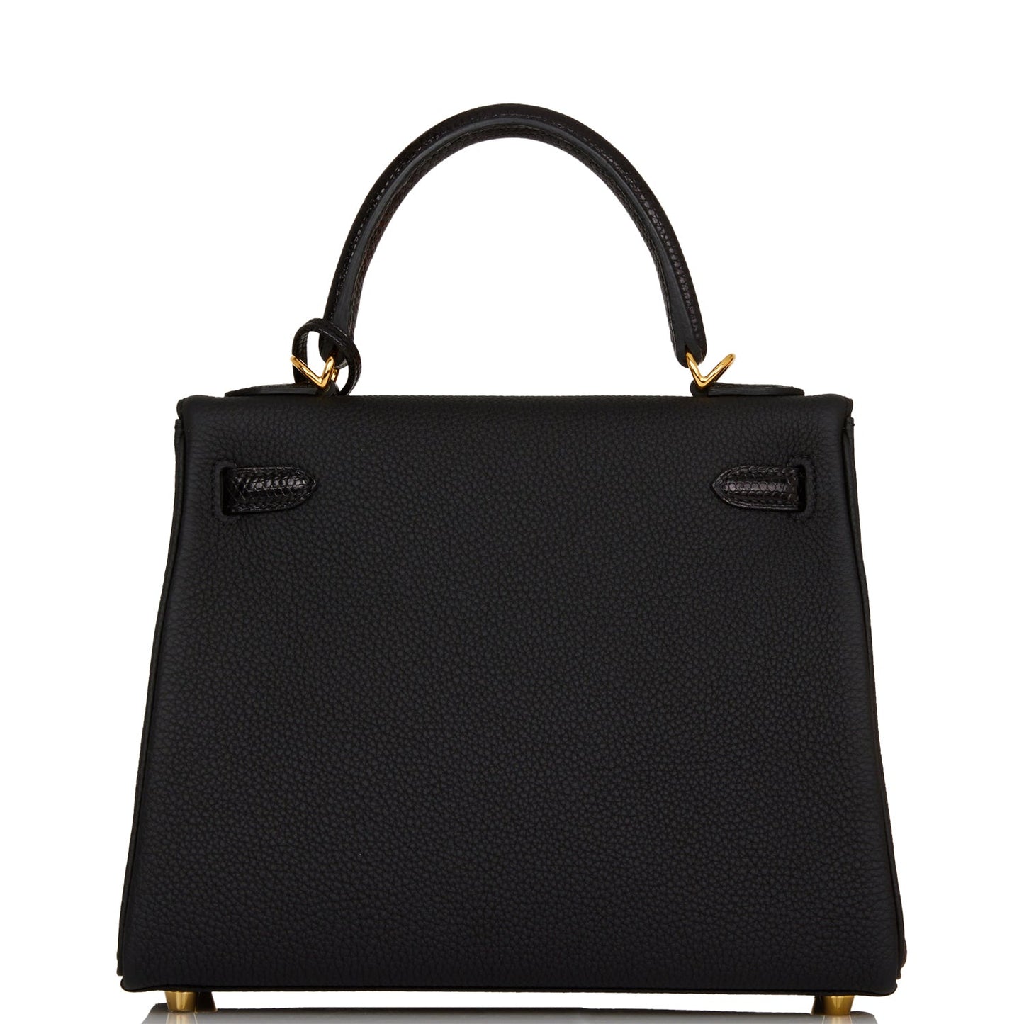 Hermes Kelly 25 Retourne Black Togo and Lizard Touch Gold Hardware
