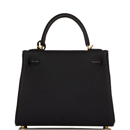 Hermes Kelly 25 Retourne Black Togo and Lizard Touch Gold Hardware
