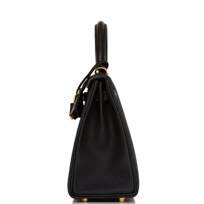 Hermes Kelly 25 Retourne Black Togo and Lizard Touch Gold Hardware