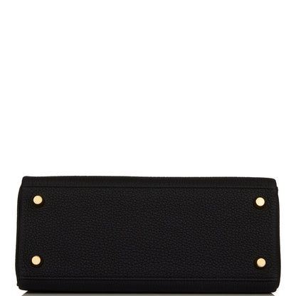 Hermes Kelly 25 Retourne Black Togo and Lizard Touch Gold Hardware