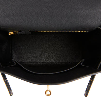 Hermes Kelly 25 Retourne Black Togo and Lizard Touch Gold Hardware